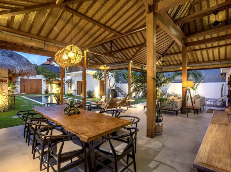 Seminyak villa Bagera with a semi-open living area with a dining table