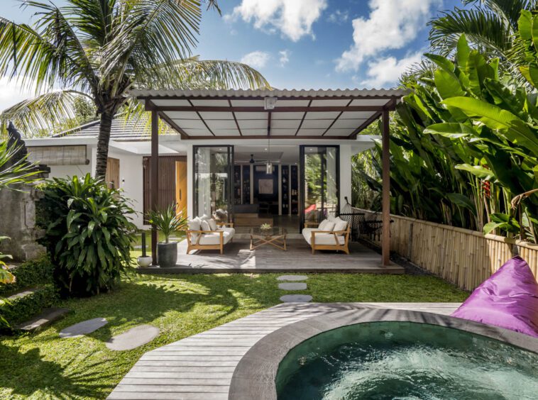 View from a jacuzzi looking towards Villa Kaori