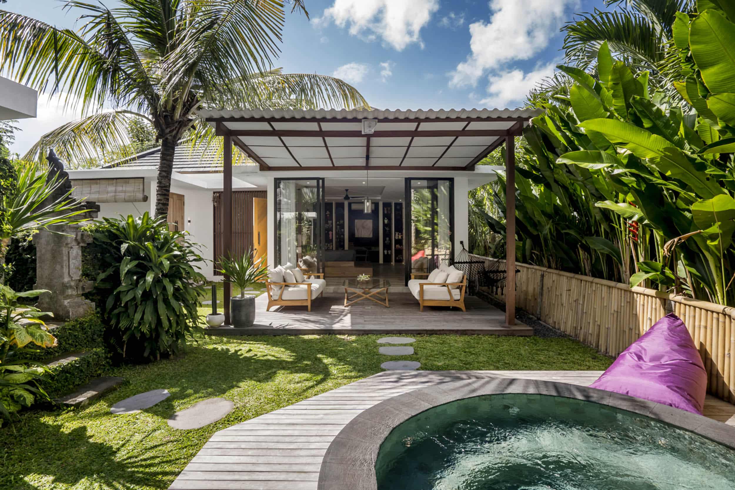 View from a jacuzzi looking towards Villa Kaori