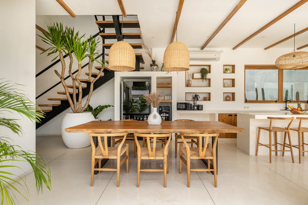 Living room with a six-chair dining table