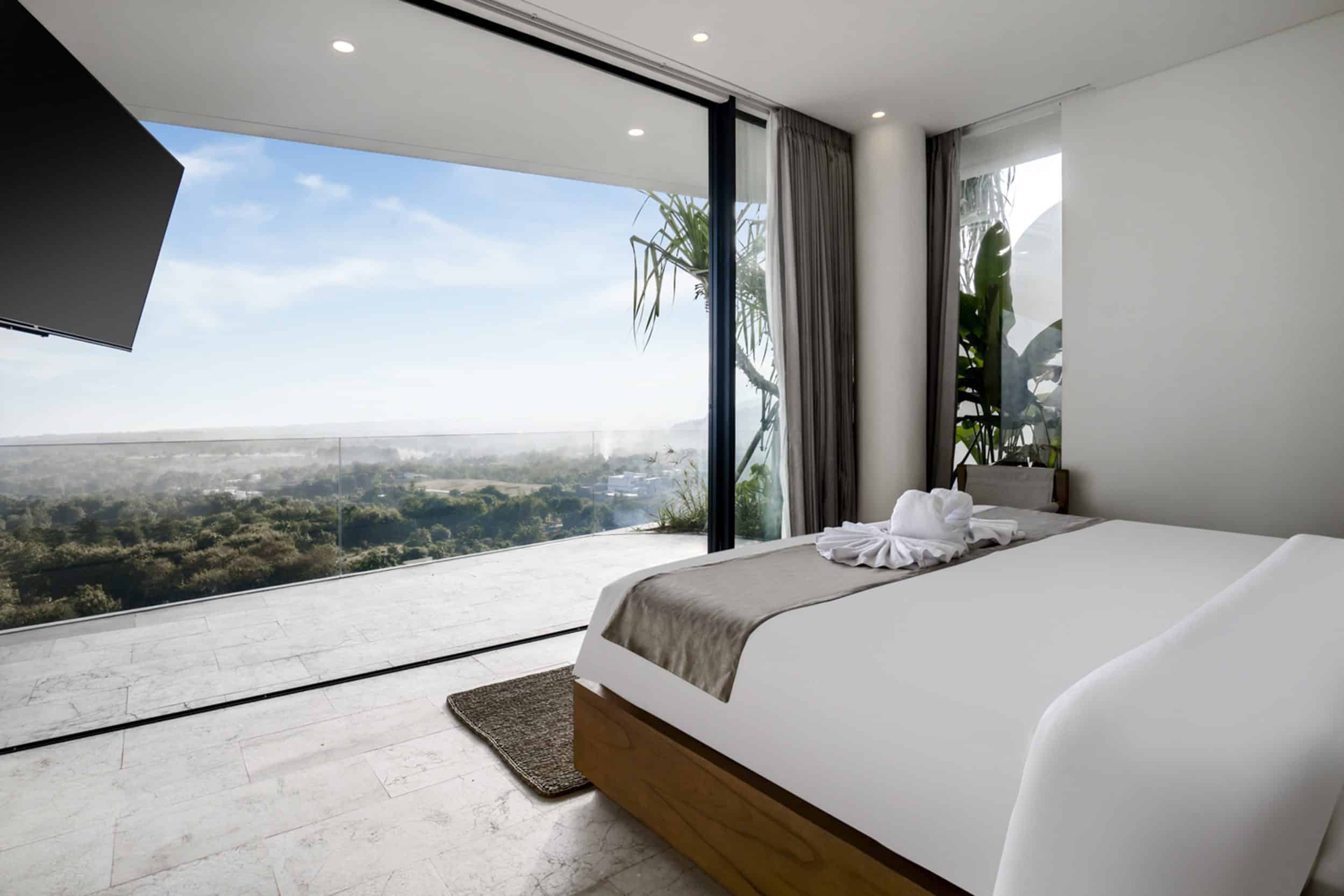 Bedroom view from a Uluwatu villa overlooking Uluwatu from above